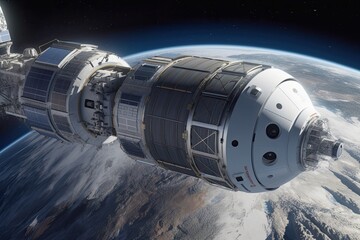 Wall Mural - futuristic space station orbiting around the earth. generative ai