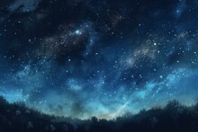 Illustration Of A Blue Starry Sky Painted With Watercolor. Generative AI