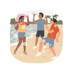 Wall Mural - Beach party isolated cartoon vector illustration. Diverse teens dancing, having fun at beach, teenage friends, birthday celebration, young people party, girls blowing bubbles vector cartoon.