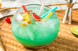 Boozy Cold Blue Tiki Fishbowl Cocktail