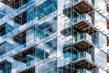 Canvas Print - towering skyscraper with a multitude of glass panes reflecting the surrounding cityscape. Generative AI