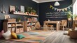 Vibrant childrens playroom with colorful toys. AI generated