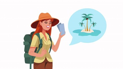 Sticker - traveler woman with tickets character animation