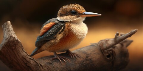 Wall Mural - Young kingfisher with a rusty back sitting on a branch. Generative AI