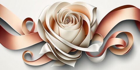 Sticker - A single pink rose on a blank white page. Generative AI