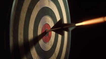 Leinwandbilder - Bullseye target or dart board has red dart arrow throw hitting the center of a shooting for business targeting and winning goals business concepts. Generative ai
