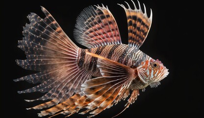 Wall Mural - flying pterosaurs. aquarium pterois volitans (red lionfish) generative ai