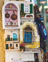 Wall Mural - View of traditional tourist souvenirs and gifts from Athens, Attica, Greece with fridge magnets with text 