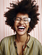 © Trinette Reed - Portrait of stylish joyful black woman laughing wearing glasses. Generative AI.