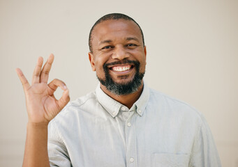 Wall Mural - Everything is going to be ok. Shot of a man showing the ok sign while posing against a studio background.