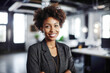 © Trinette Reed - Portrait of happy confident black business woman at work in office. Generative AI.