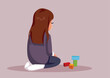 Child with Sensory Sensitivity Sitting and Playing Alone Vector Illustration. Sad lonely child feeling unhappy and shy 
