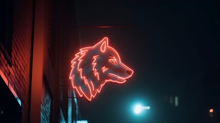 Neon wolf at night in the city