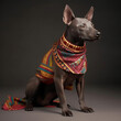 xoloitzcuintle dog with typical Mexican reboso