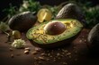 An ensemble of avocado and seeds on top of bread, perfect for breakfast or brunch. Generative AI