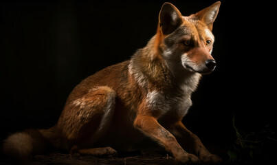 Wall Mural - photo of dhole (Cuon alpinus) on black background. Generative AI