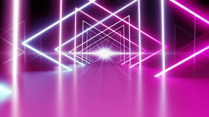 Wall Mural - neon line tunnel glowing　fluorescent light corridor stage cg background