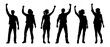 © iamabduss - Raised hand in protest man woman silhouette black filled vector Illustration icon t-shirts cards