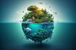 © erika8213 - World environment and earth day concept with blue globe and eco friendly enviroment. Generative ai