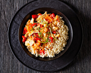 Wall Mural - sweet and sour chicken with veggies and rice