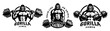 Gorilla bodybuilder. Set of bodybuilding and fitness logos. Vector illustration.