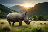 Fototapeta  - rhino in sunset
