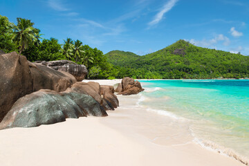 Wall Mural - Tropical beach Baie Lazare on Mahé Island, Seychelles.