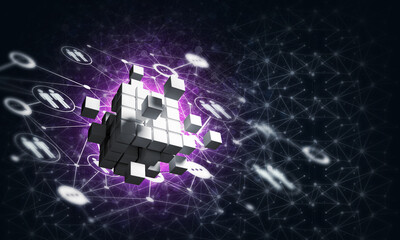 Wall Mural - concept of internet and networking with digital cube figure on dark background