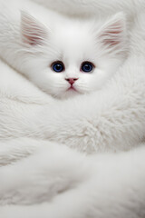 ai-generate illustration of a cute kitten laying on a white soft blanket