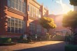 High resolution AI-generated illustration of a school or academy background with anime style. Generative AI
