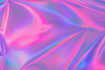 Fototapete - Blurred ethereal pastel neon pink, purple, mint blue holographic metallic foil background texture. Abstract futuristic disco, rave, festive dreamlike backdrop, Lo-fi multicolor vintage retro design