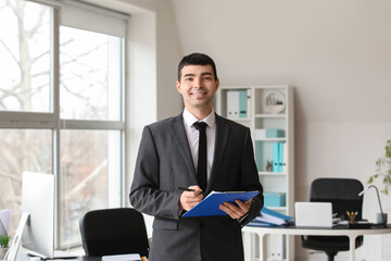 Wall Mural - Young accountant with document in office