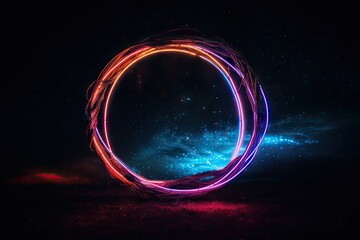 Wall Mural - a neon frame floating in the night sky, created with generative ai