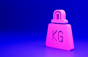 Poster - Pink Weight icon isolated on blue background. Kilogram weight block for weight lifting and scale. Mass symbol. Minimalism concept. 3D render illustration