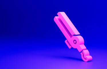 Wall Mural - Pink Curling iron for hair icon isolated on blue background. Hair straightener icon. Minimalism concept. 3D render illustration