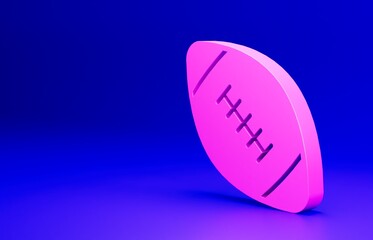 Poster - Pink American football ball icon isolated on blue background. Rugby ball icon. Team sport game symbol. Minimalism concept. 3D render illustration