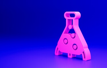 Sticker - Pink Test tube and flask chemical laboratory test icon isolated on blue background. Laboratory glassware sign. Minimalism concept. 3D render illustration