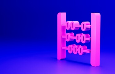 Pink Abacus icon isolated on blue background. Traditional counting frame. Education sign. Mathematics school. Minimalism concept. 3D render illustration