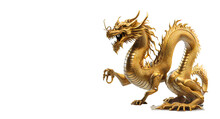 Chinese Golden Dragon On A Transparent Background (PNG) Generative AI