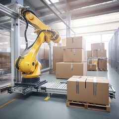 Sticker - Robotic arm for packing with producing and maintaining logistics systems. generative ai