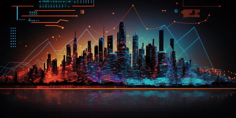Wall Mural - Futuristic neon city. Created with generative Ai technology.