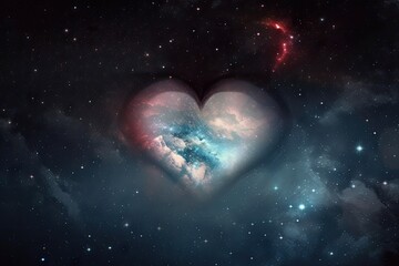 Wall Mural - heart, surrounded by starry night sky, against backdrop of nebula, created with generative ai