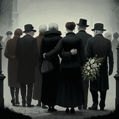 Family at a funeral. Generative AI.