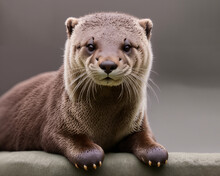 Wet Otter Animal Portrait Created With Generative AI Technology