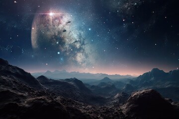 Wall Mural - starfield with nebula and galaxy formations in the background, created with generative ai