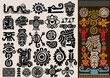 Mexican gods symbols. Set of aztec animal bird totem idols, ancient inca Maya civilization primitive traditional signs. Vector collection Mexican colors. Indigenous culture symbols and mythic rituals.