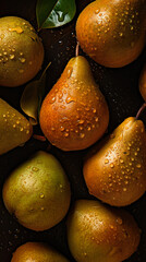 Wall Mural - Juicy fresh pears on an old wooden board.