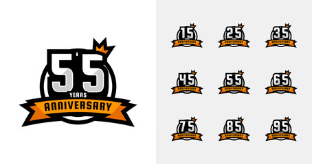 Wall Mural - Anniversary badge logo collections. Birthday number for celebration moment with crown and ribbon icon