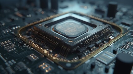 Fototapete - Abstract electronic circuit board background with motherboard and CPU and GPU, generative ai