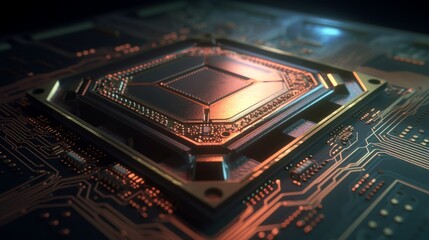 Poster - Abstract electronic circuit board background with motherboard and CPU and GPU, generative ai